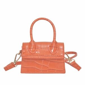 Mini Orange Croc Embossed Polyurethane‎ Leather Convertible Shoulder & Handbag